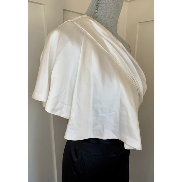 Mac Duggal Ieena One Shoulder Gown Maxi in White/Black Size 10 Satin Side Slit - Picture 5 of 8